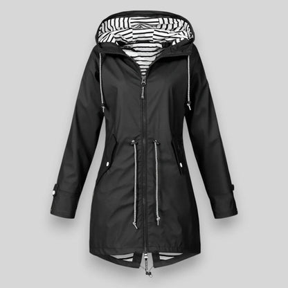 Women's Waterproof Rain Jacket with Drawcord Waist and Hooded Zip 5