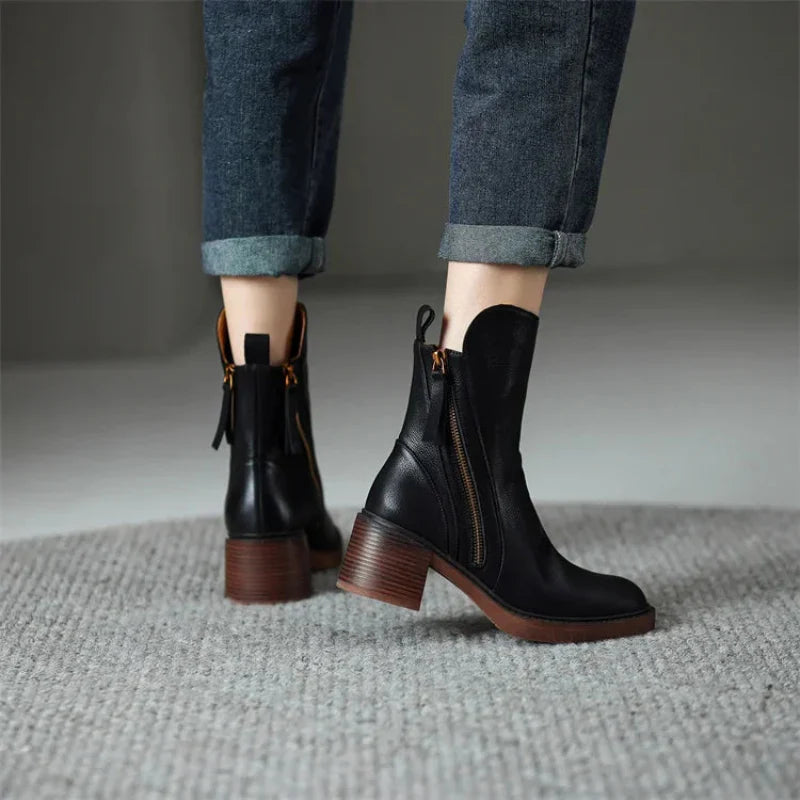 Women’s Zip-Up Ankle Boots with Block Heel and Side Zipper Detail 2