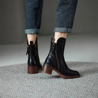 Women’s Zip-Up Ankle Boots with Block Heel and Side Zipper Detail 2