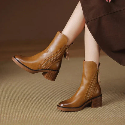 Women’s Zip-Up Ankle Boots with Block Heel and Side Zipper Detail 4