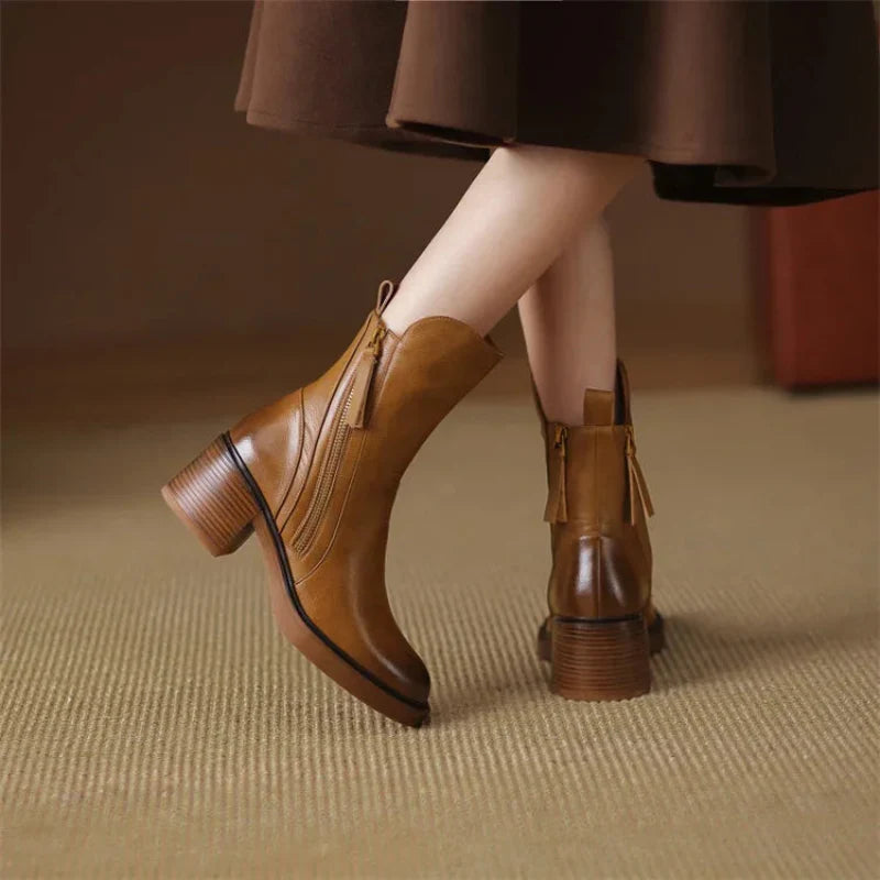 Women’s Zip-Up Ankle Boots with Block Heel and Side Zipper Detail 5
