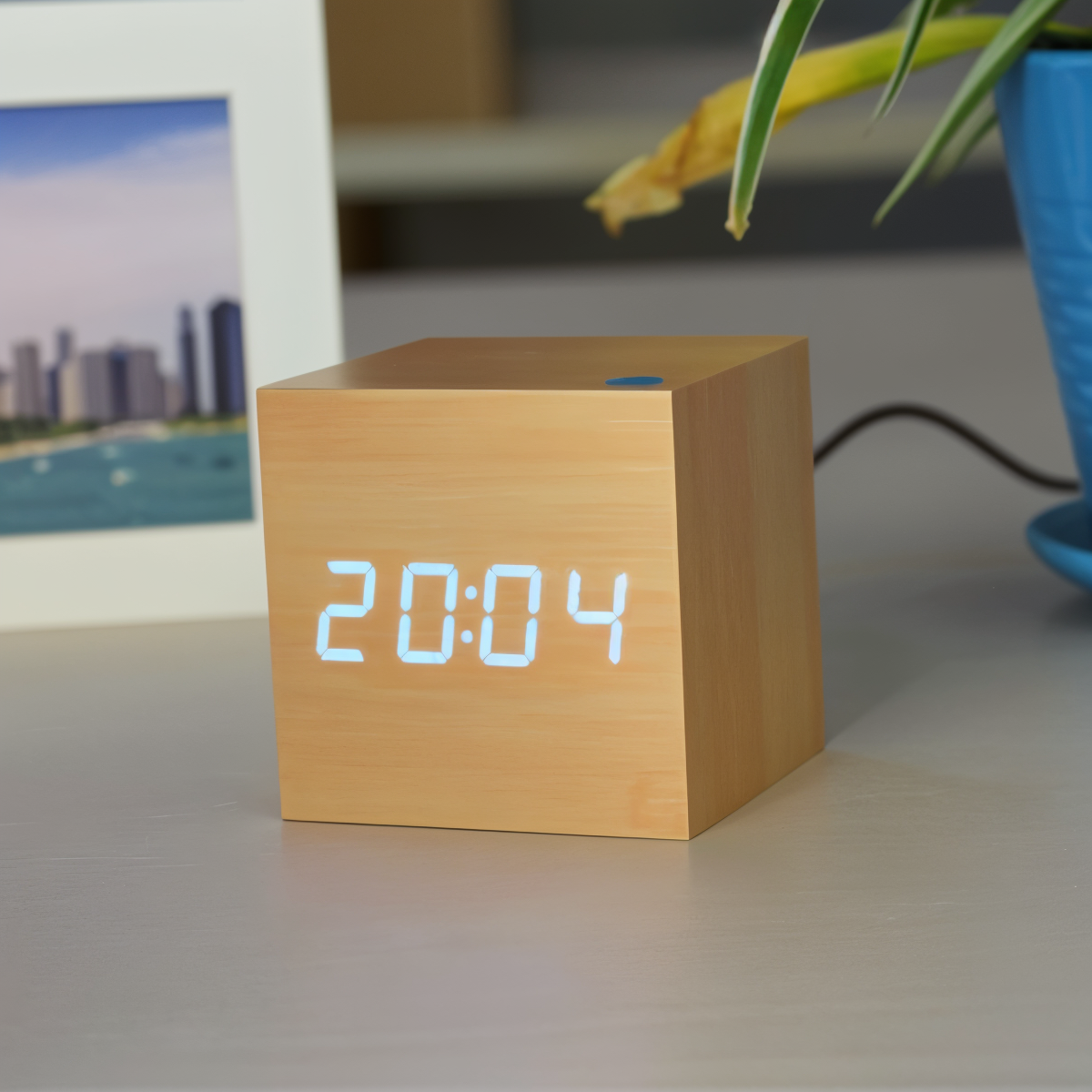 Modern Wooden Alarm Clock with Clear LED Screen