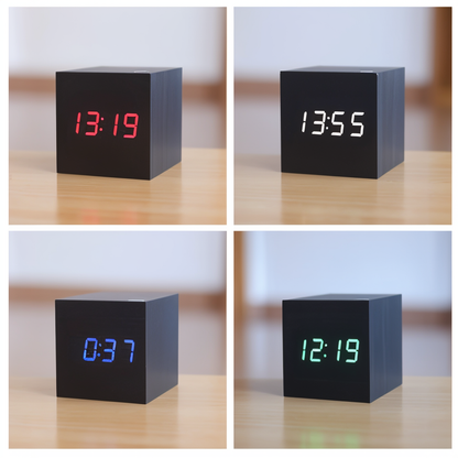 Modern Wooden Alarm Clock with Clear LED Screen