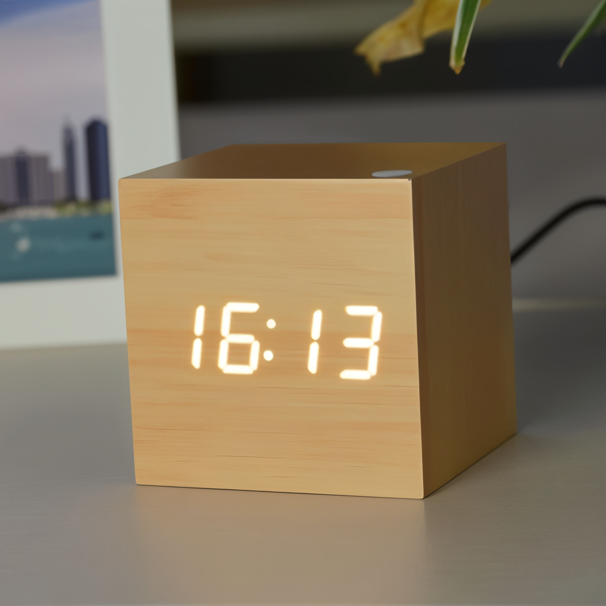 Modern Wooden Alarm Clock with Clear LED Screen