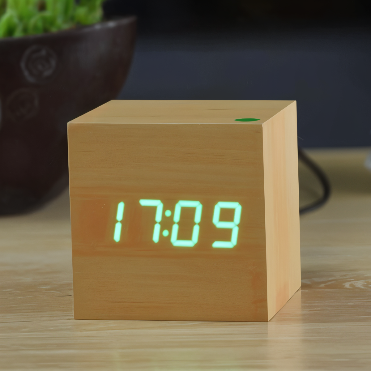 Modern Wooden Alarm Clock with Clear LED Screen