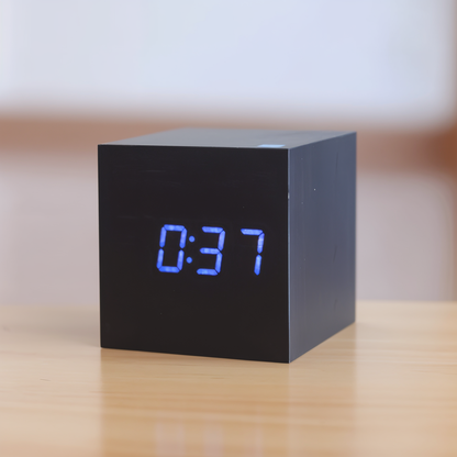 Modern Wooden Alarm Clock with Clear LED Screen