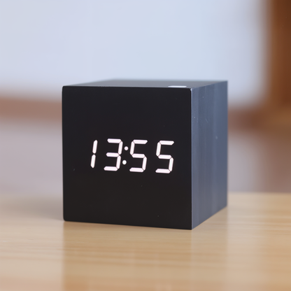 Modern Wooden Alarm Clock with Clear LED Screen
