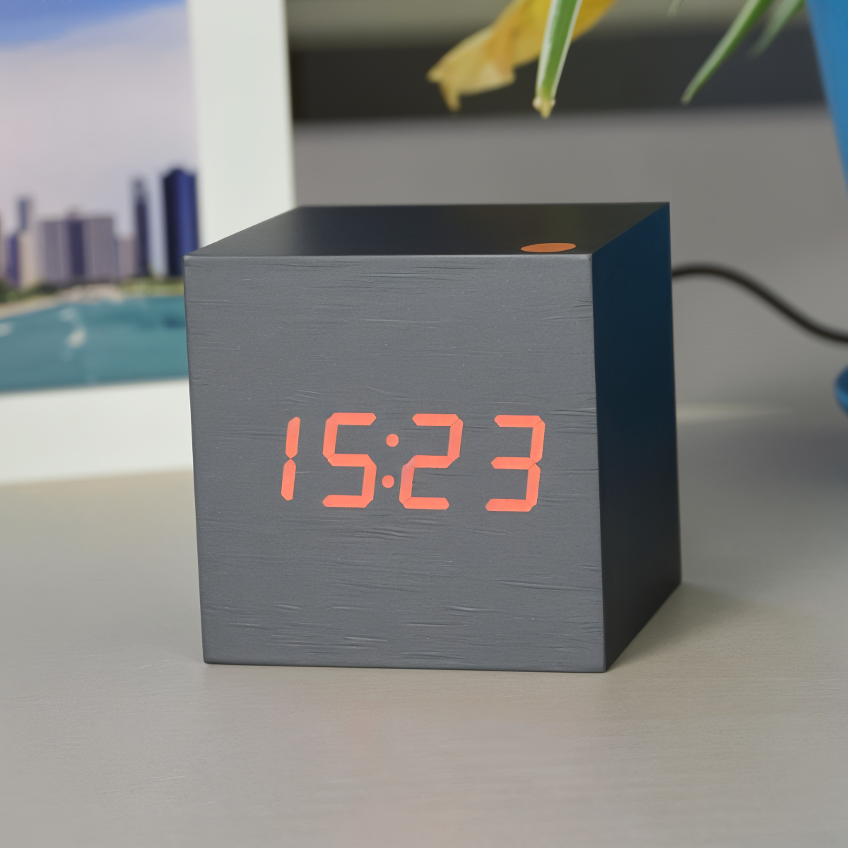 Modern Wooden Alarm Clock with Clear LED Screen