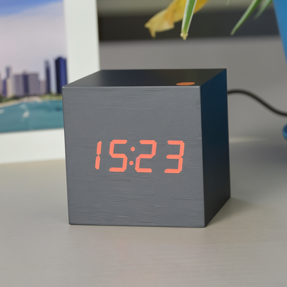 Modern Wooden Alarm Clock with Clear LED Screen