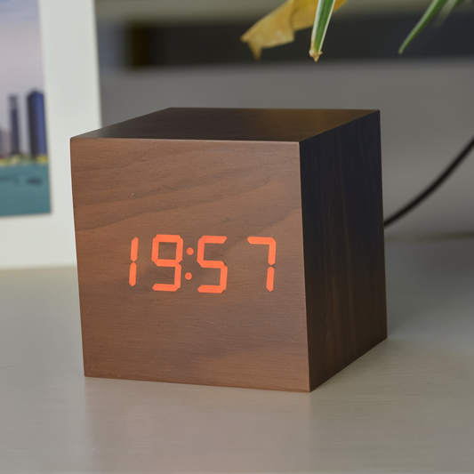 Modern Wooden Alarm Clock with Clear LED Screen - Lusomart