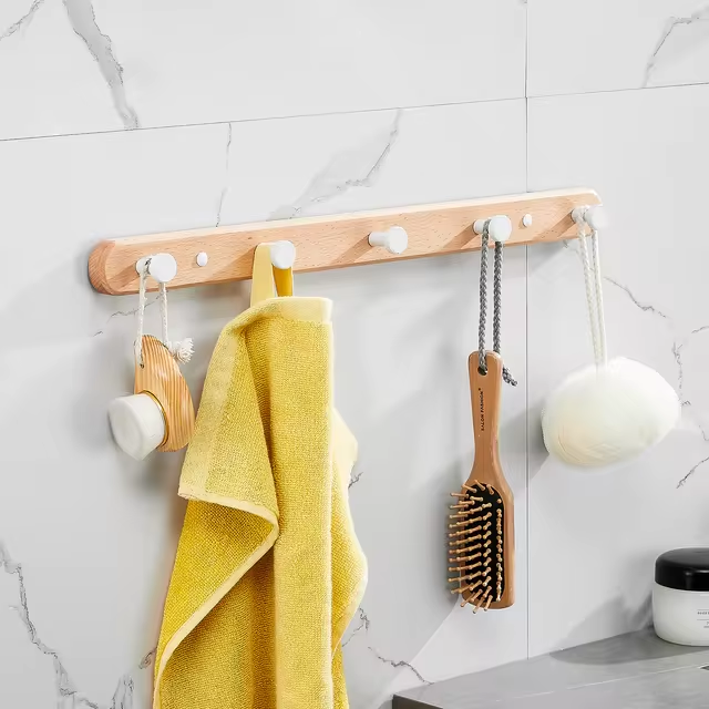 Farmhouse Style Wooden Coat Hooks with 5 Metal Pegs