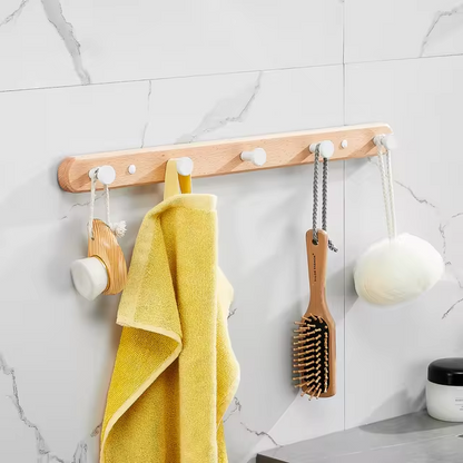 Farmhouse Style Wooden Coat Hooks with 5 Metal Pegs