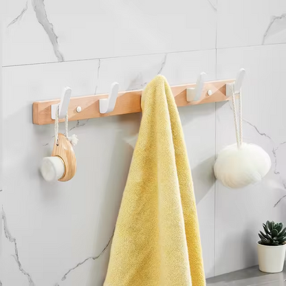 Farmhouse Style Wooden Coat Hooks with 5 Metal Pegs