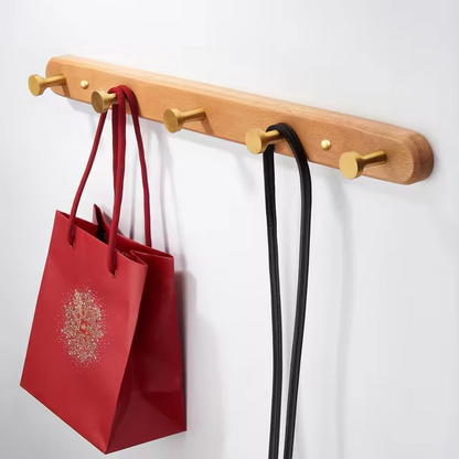Farmhouse Style Wooden Coat Hooks with 5 Metal Pegs