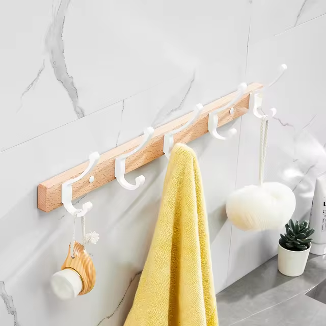 Farmhouse Style Wooden Coat Hooks with 5 Metal Pegs