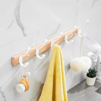 Farmhouse Style Wooden Coat Hooks with 5 Metal Pegs