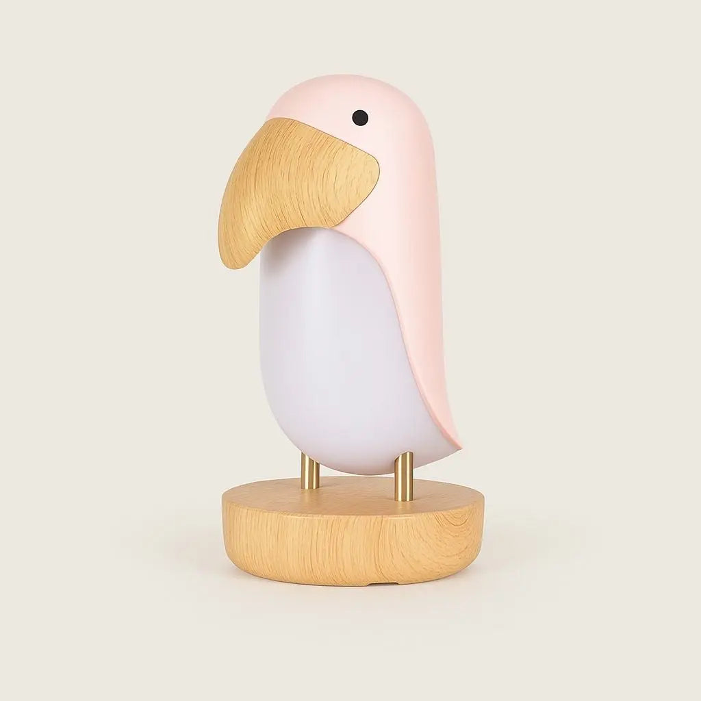 Natural Wood Bird Table Lamp with Sound - Lusomart