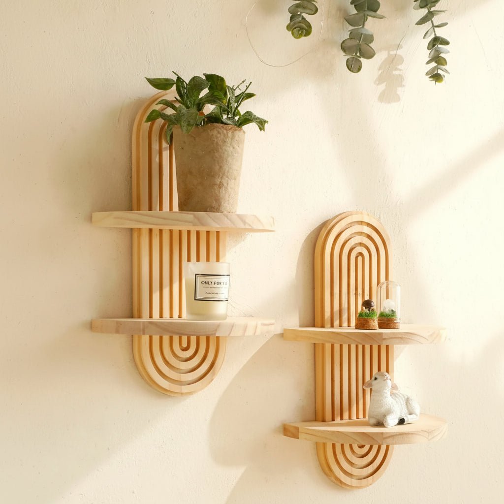 WoodenCraft | Elegant Boho Geometric Floating Wall Shelves 1