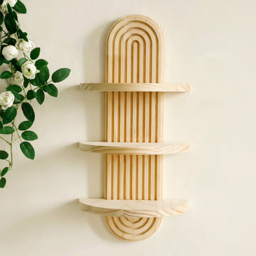 WoodenCraft | Elegant Boho Geometric Floating Wall Shelves 8