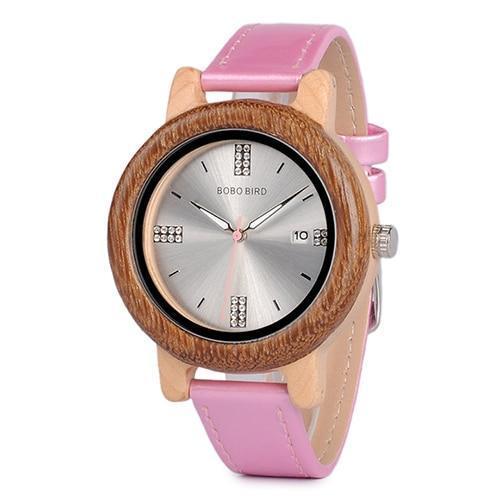 WoodenElegance | Chic Natural Wood Women's Watch with Date Display 4