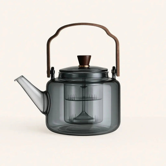 Wooden Handle Clear Glass Teapot - Lusomart