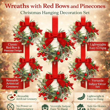 Traditional Christmas Wreath with Red Ribbon and Pinecones