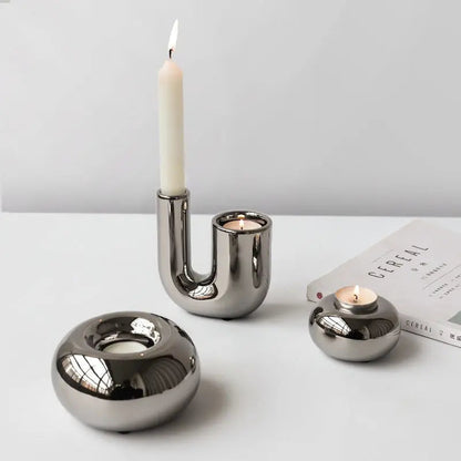 Metallic Silver Candle Stand - Lusomart