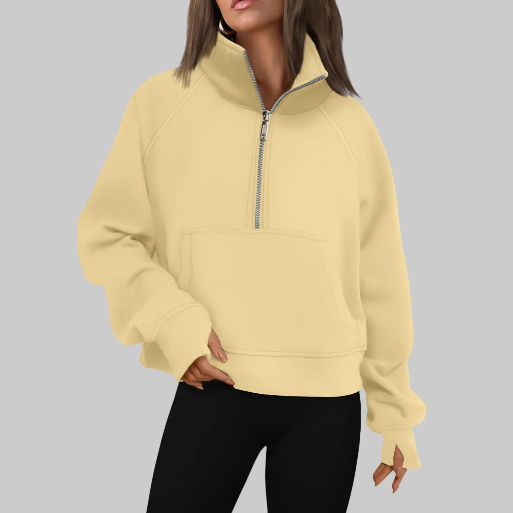 Soft Women's Fleece Pullover Half Zip Crop Top