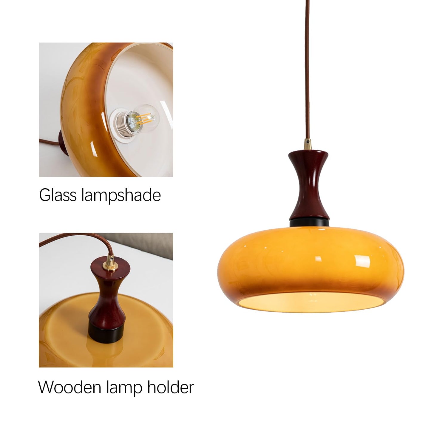 Zeylon | Elegant Retro Glass and Wood Kitchen Pendant Lighting 8