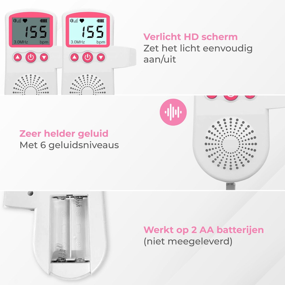 Zwangere Vrouwen Doppler Baby Hartslagmonitor Ultrasone Technologie LCD Scherm 3