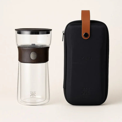 Portable tea infuser set - glass bottle with stainless steel filter for loose leaf tea brewing