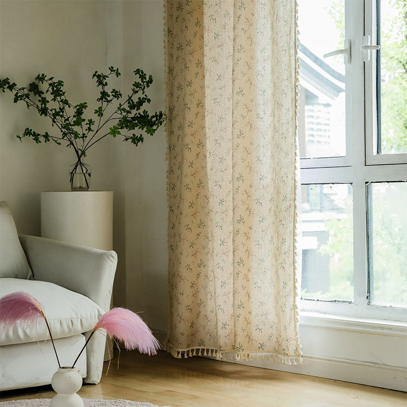 Rustic Floral Sheer Cotton Curtain Panel