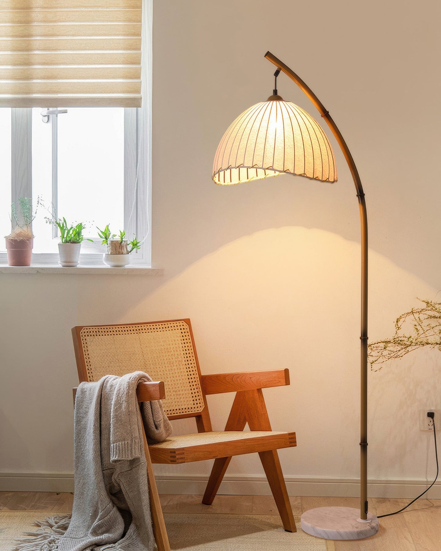 Natural Bamboo Floor Lamp with Adjustable Brightness