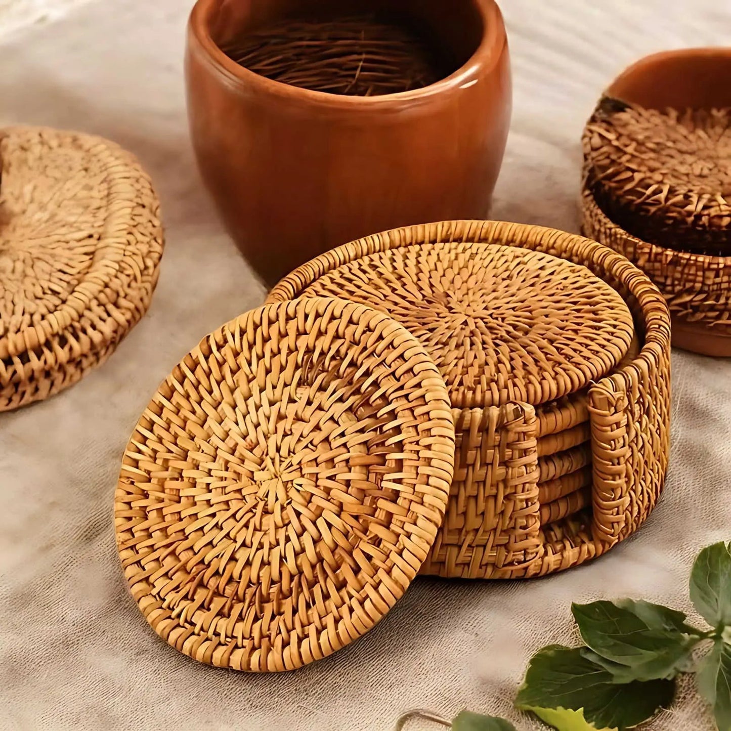 Natural Bamboo Coffee Table Coasters - Lusomart