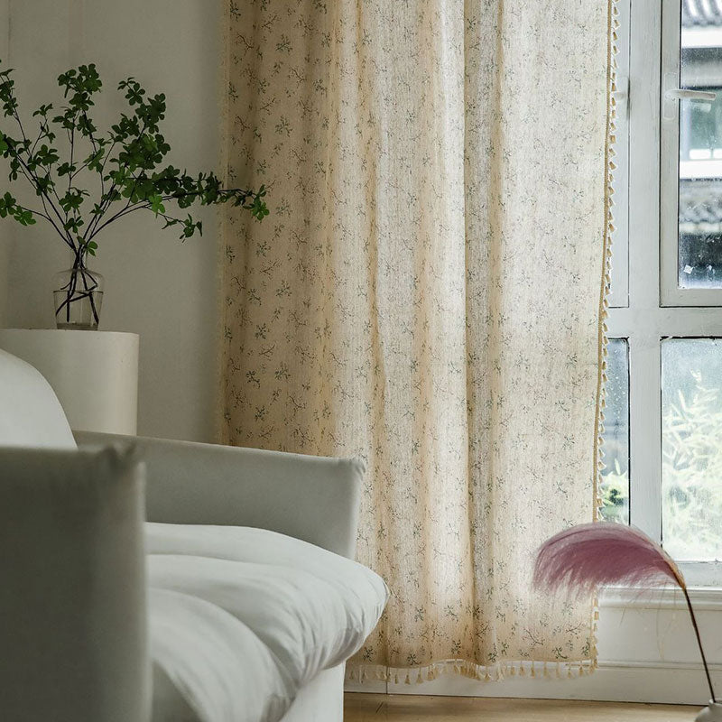 Rustic Floral Sheer Cotton Curtain Panel