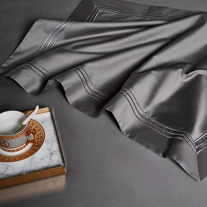Soft Grey Egyptian Cotton Bedding Set With Lace Trim