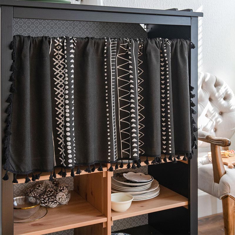 Dark Floral Beaded Layered Curtain
