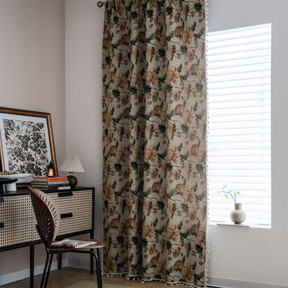 Neutral Floral Thermal Blackout Window Curtain for Home