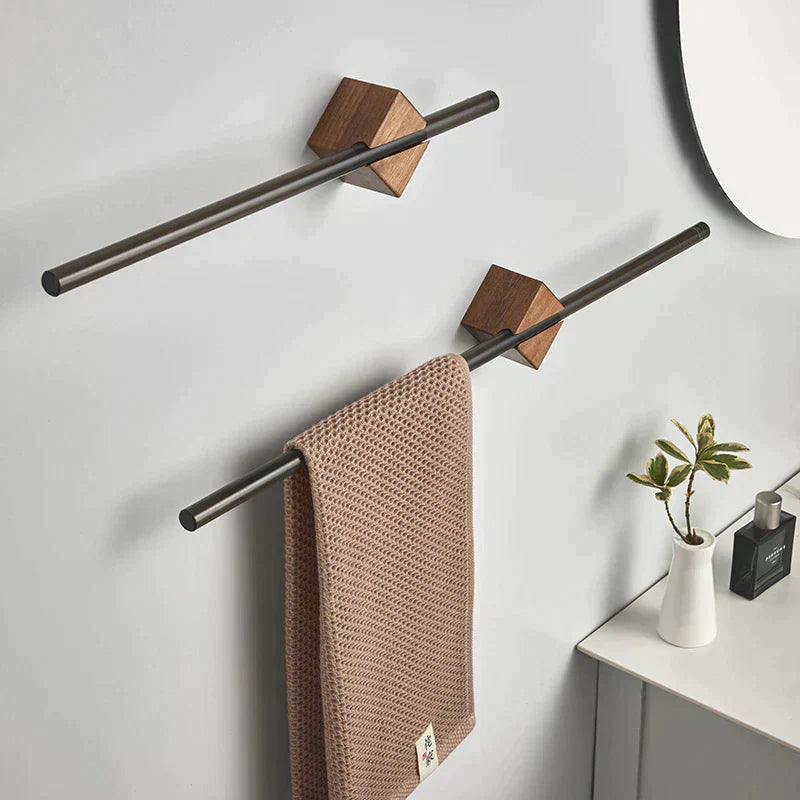 Rustic Wooden Bathroom Towel Rack in Chrome Steel - Lusomart