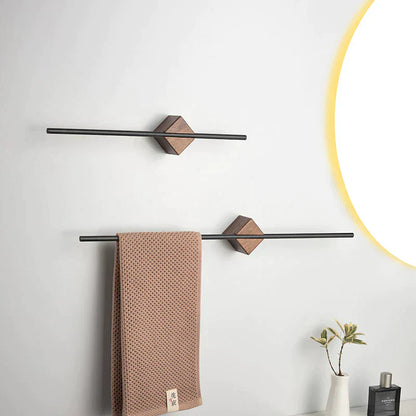 Rustic Wooden Bathroom Towel Rack in Chrome Steel