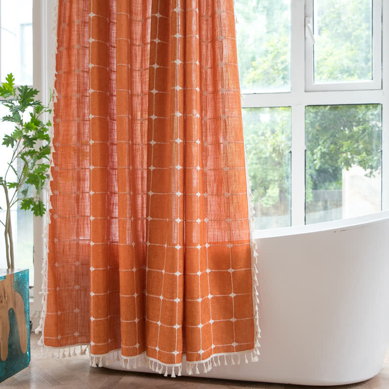 Plaid Cotton Linen Farmhouse Shower Curtain-3