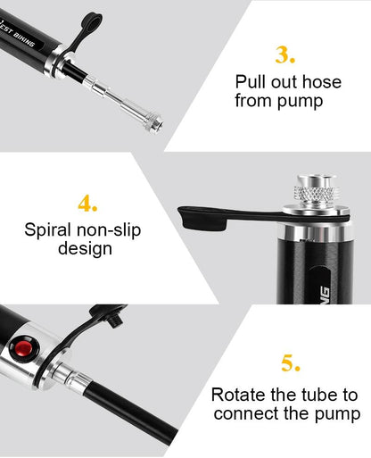 Compact Portable Bike Pump with Hidden Hose Mount
