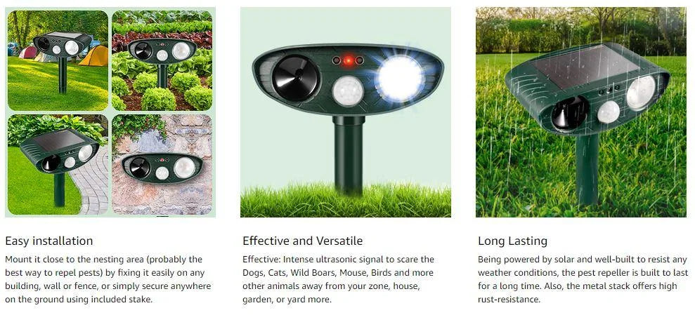 Outdoor Deer Repellent Ultrasonic Solar Pest Defender