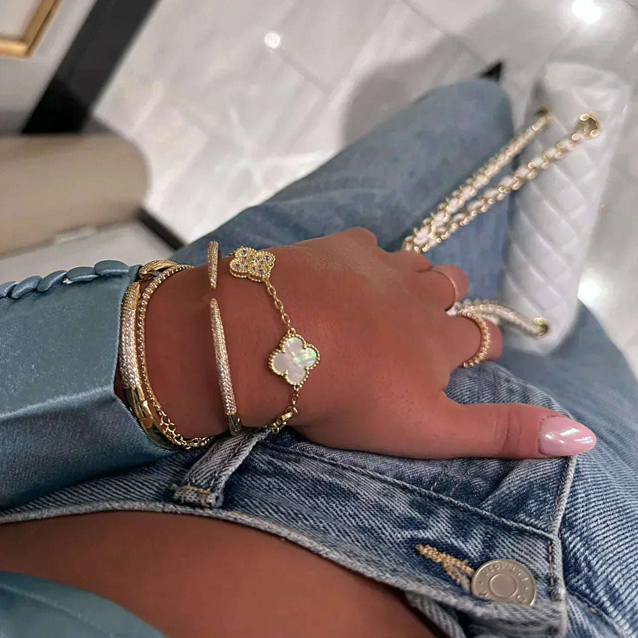 Golden Flower 3 Piece Necklace Earrings Bracelet Set