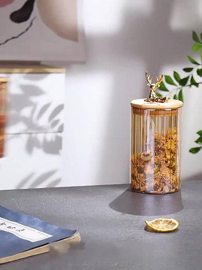 Warm Glass Storage Jars 3-Pack with Gold Tops