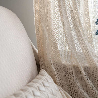 Sheer Off-White Window Tassel Curtain Panels