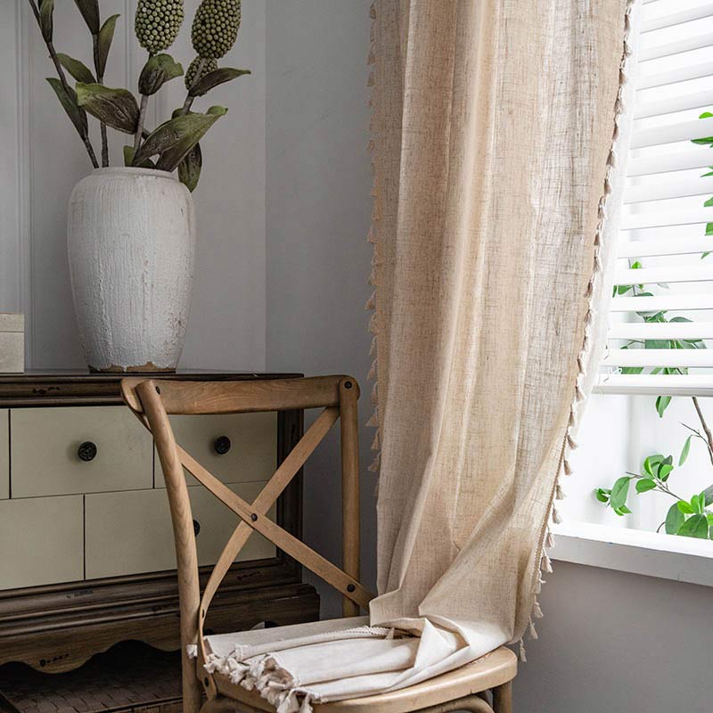 Rustic Fringe Off White Sheer Curtain