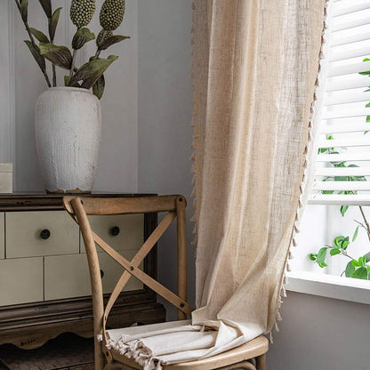 Rustic Fringe Off White Sheer Curtain