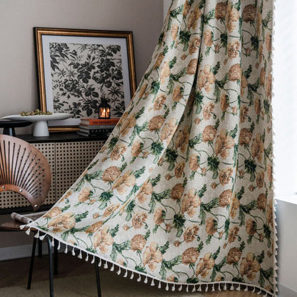 Neutral Floral Thermal Blackout Window Curtain for Home