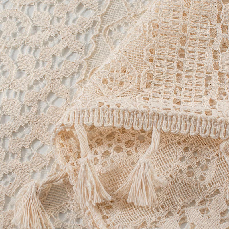 Sheer Layered Cotton Curtain with Delicate Lace Trim